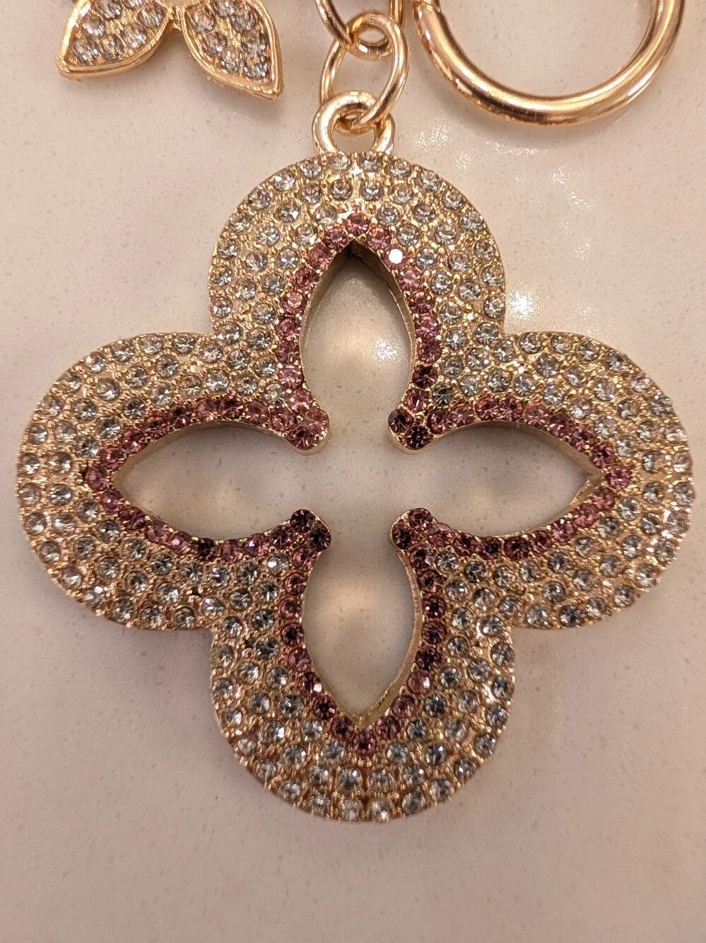 Gold And Pink Rhinestone Bag Charm/Key Chain